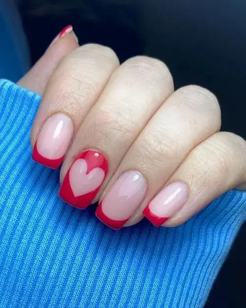 Trendy Red Accent Nail Ideas for Valentine's Day