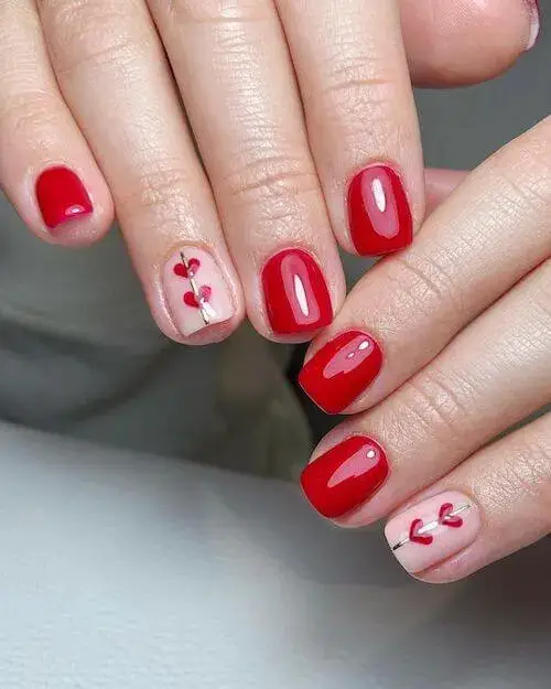 Trendy Red Accent Nail Ideas for Valentine's Day