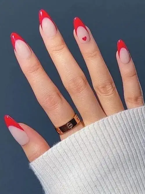 Trendy Red Accent Nail Ideas for Valentine's Day