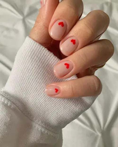 Sweet Little Red Heart with Pink Base Nail Designs to Try