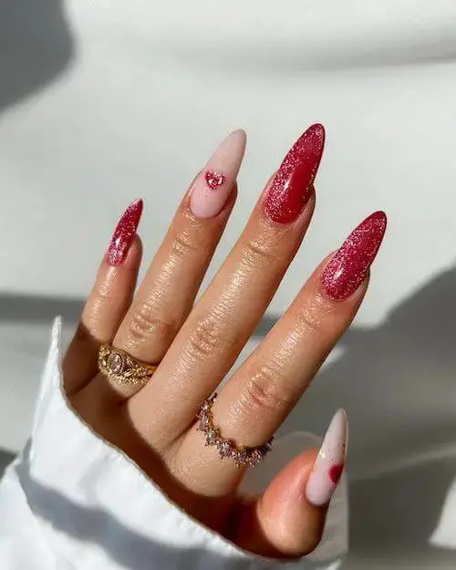 Sparkling Red Nails with Glitter: Add Glamour to Your Look