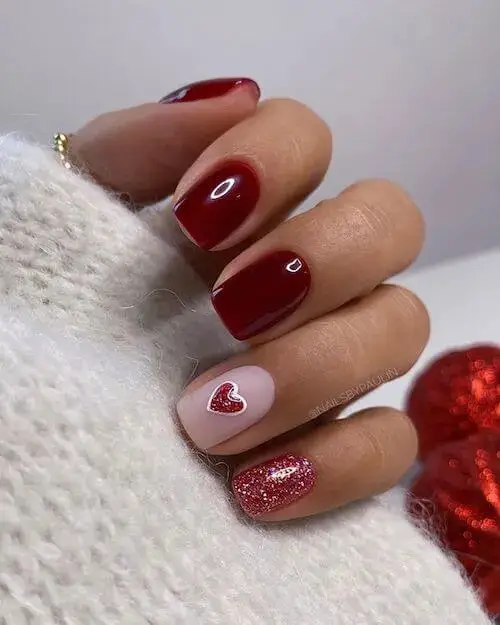 Sparkling Red Nails with Glitter: Add Glamour to Your Look