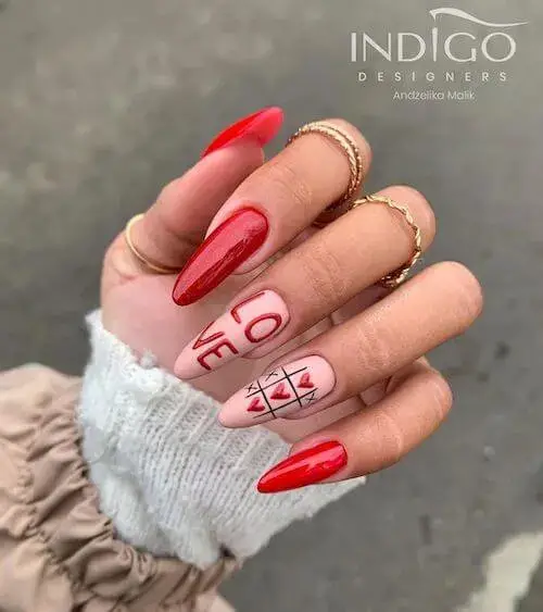 Spread Romance with Red Love Word Nails: Valentine’s Day Nail ideas