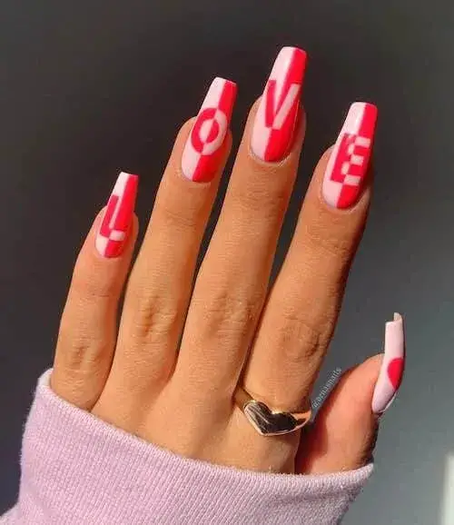 Spread Romance with Red Love Word Nails: Valentine’s Day Nail ideas