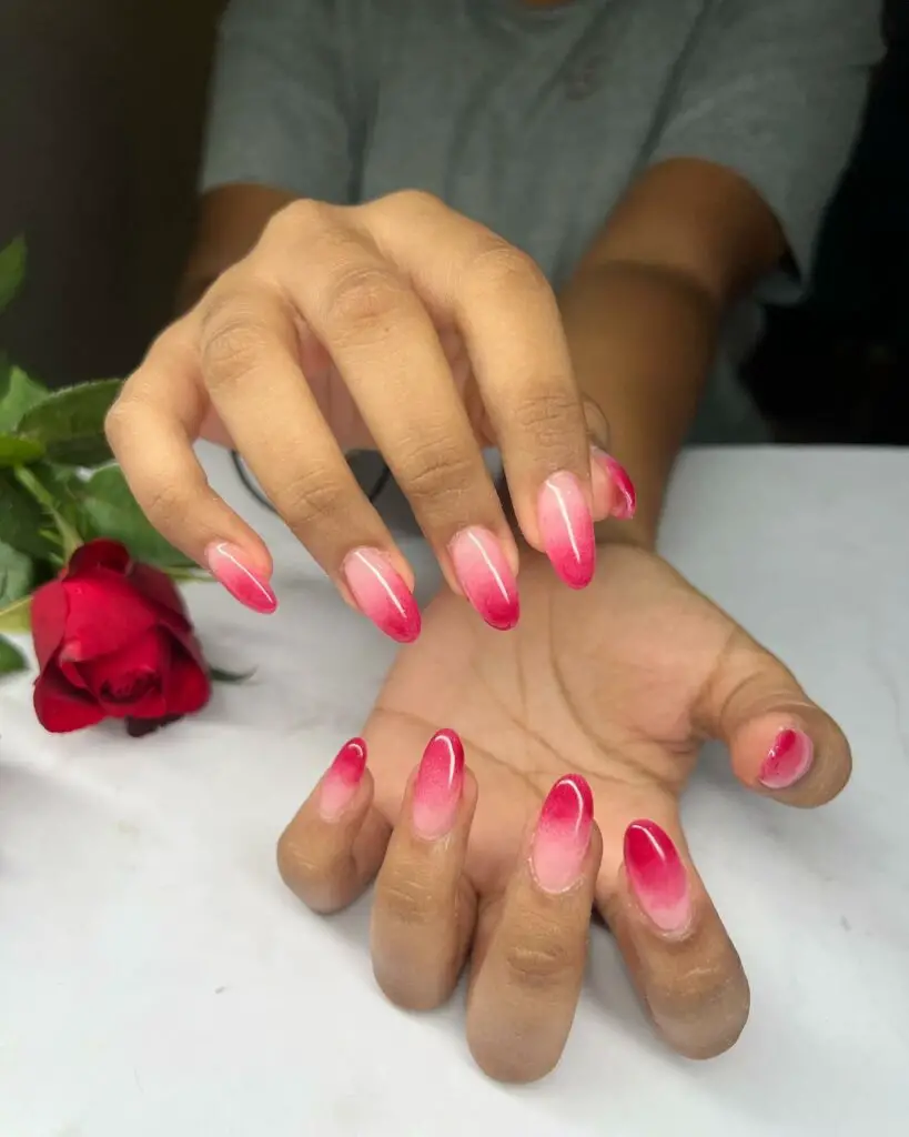 Valentine's Day Nail Ideas 2024: Ombre Pink and Red Nails: Romantic Red Valentine's Day Nail Ideas