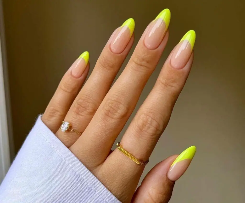 Trendy Neon French Tip Almond Nails for a Stylish Look