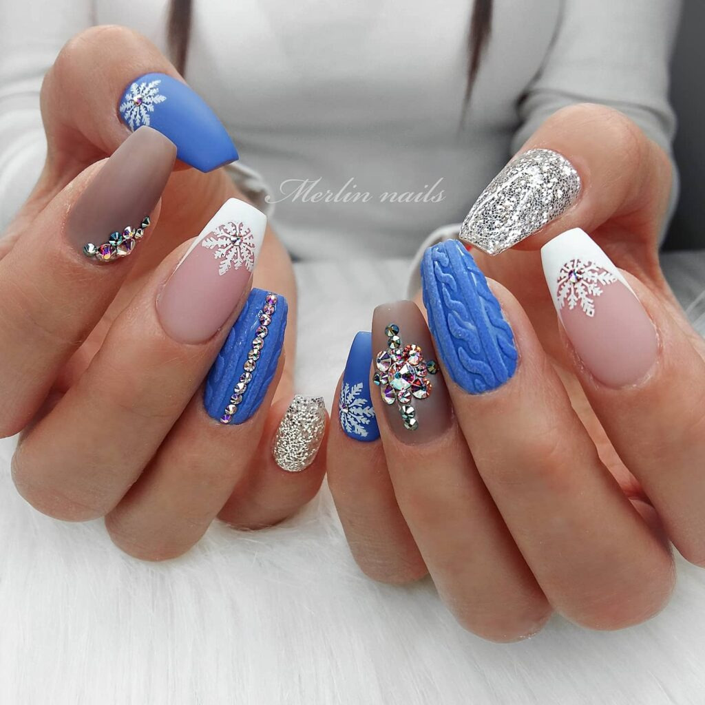 Matte Winter Nails with Rhinestones: Elegant Choices