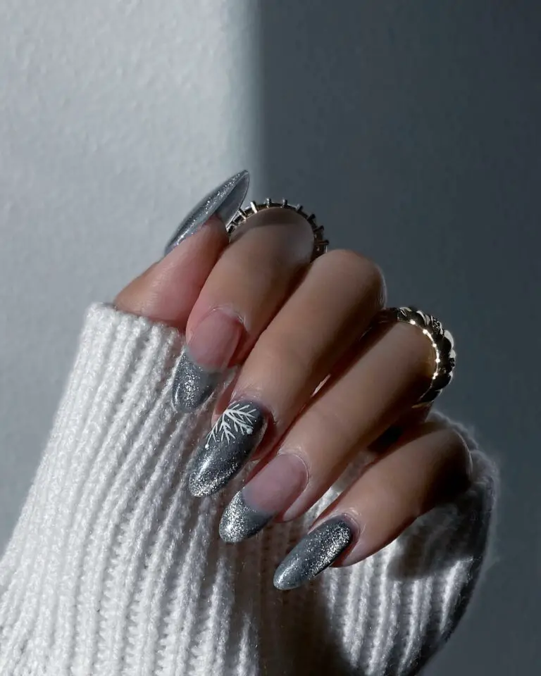 Silver Winter Nails with Glitter Accents