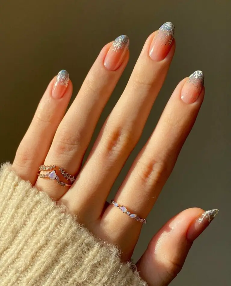 Winter French Tip Nails with Glitter Accents