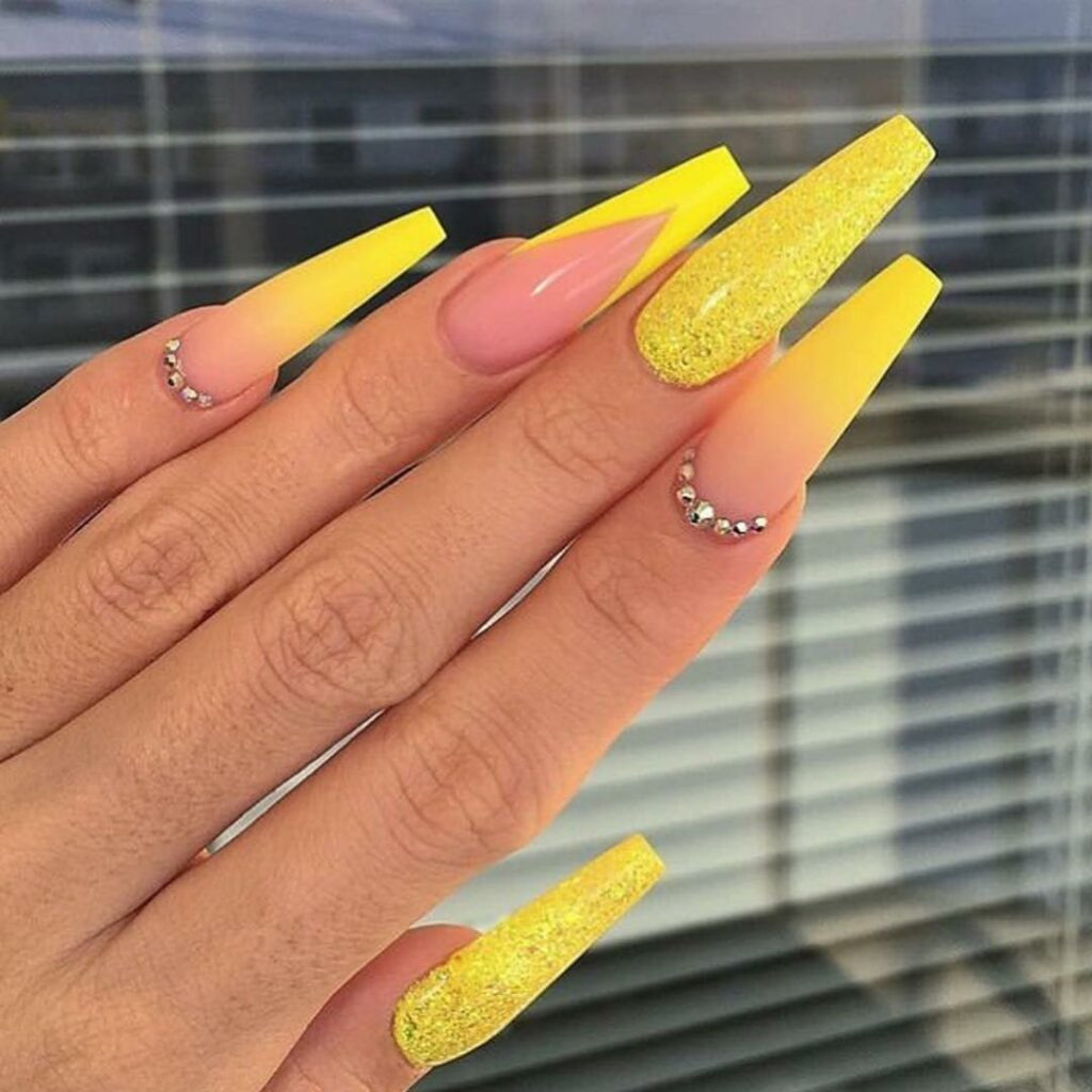 Stunning Yellow Coffin Ombre Nails - Nail Art Inspiration