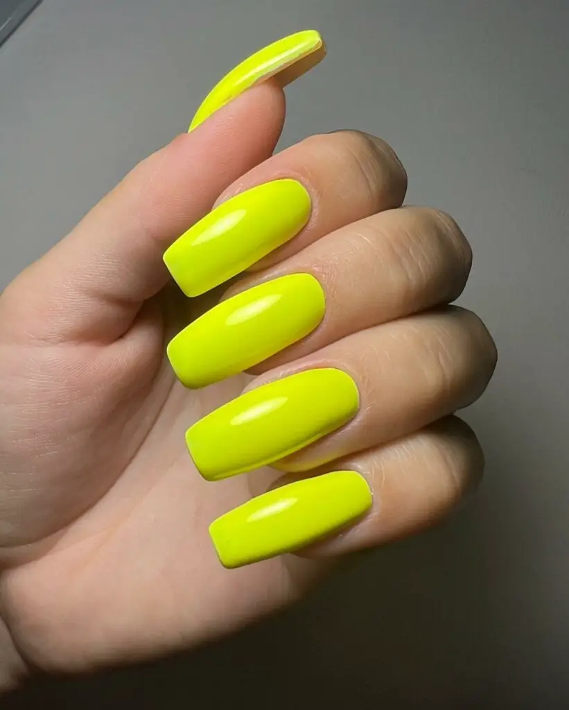 Bold and Beautiful Huge Square Neon Yellow Nails