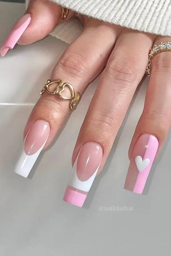 Elegance in Pink: Explore Stunning Pink and White Valentine's Nails