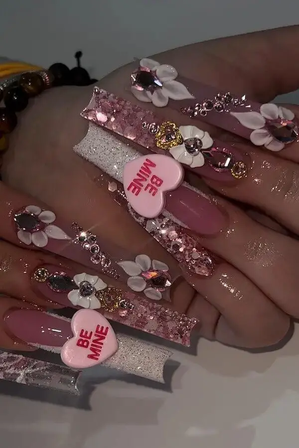 Long-lasting Love: Pink Long Valentine’s Day Manicure Ideas