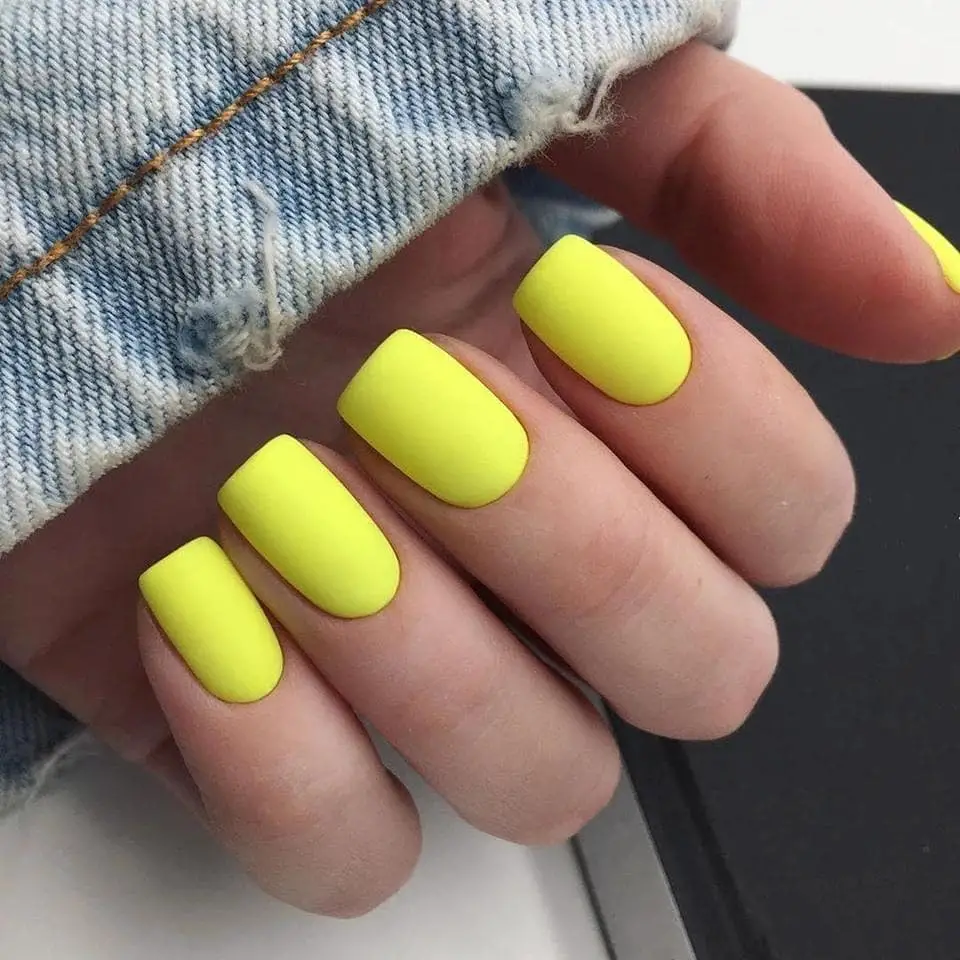 Matte Square Neon Yellow Short Nails - Elegant and Edgy