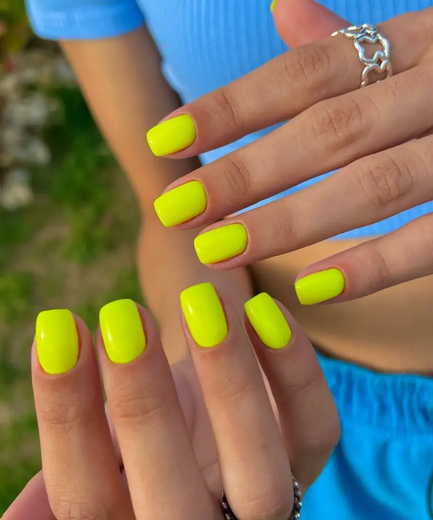 Eye-Catching Short Square Neon Yellow Nails - Nail Trends