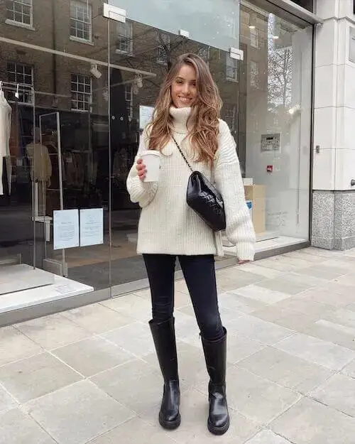 Chunky Sweater, Black Jeans, High Boots: Cozy and Trendy