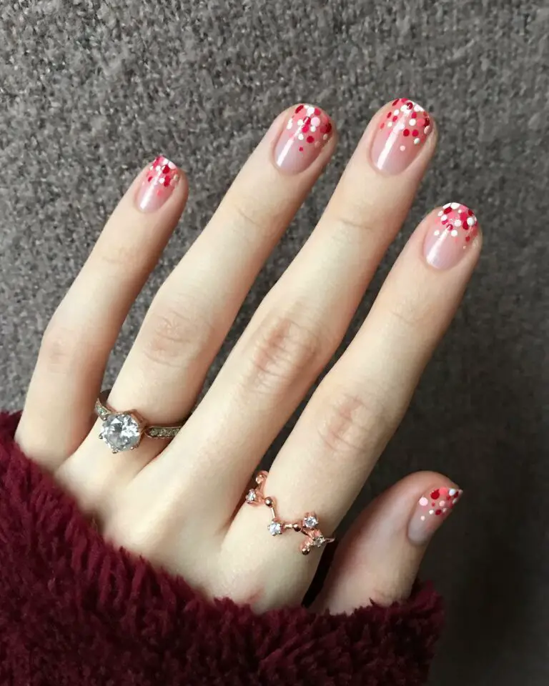 Short Valentine’s Nail Designs 2024 / Chic Red and White Dot French Tips: Short Valentine’s Nails You Must Try!