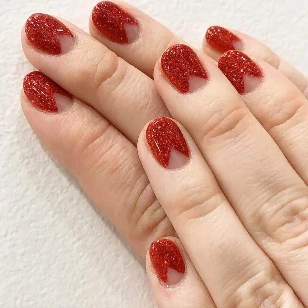 Short Valentine’s Nail Designs 2024 / Glitter Inverted Cuticles Nails: Stylish and Glamorous Designs