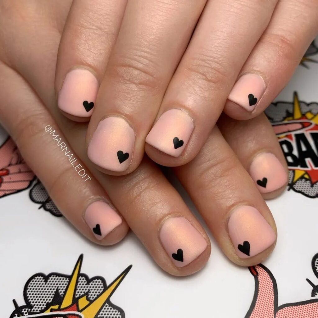 Short Valentine’s Nail Designs 2024 / Black Hearts Nail Art: Edgy and Chic Valentine’s Nails