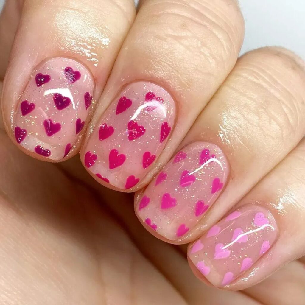Short Valentine’s Nail Designs 2024 / Pink Ombré Hearts Nails: Gradient Love for Valentine’s