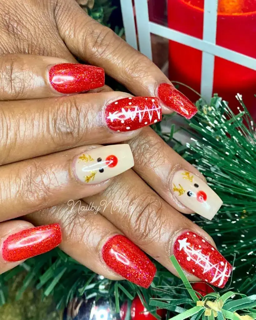 Cute Rudolph-Inspired Coffin Nails for Christmas