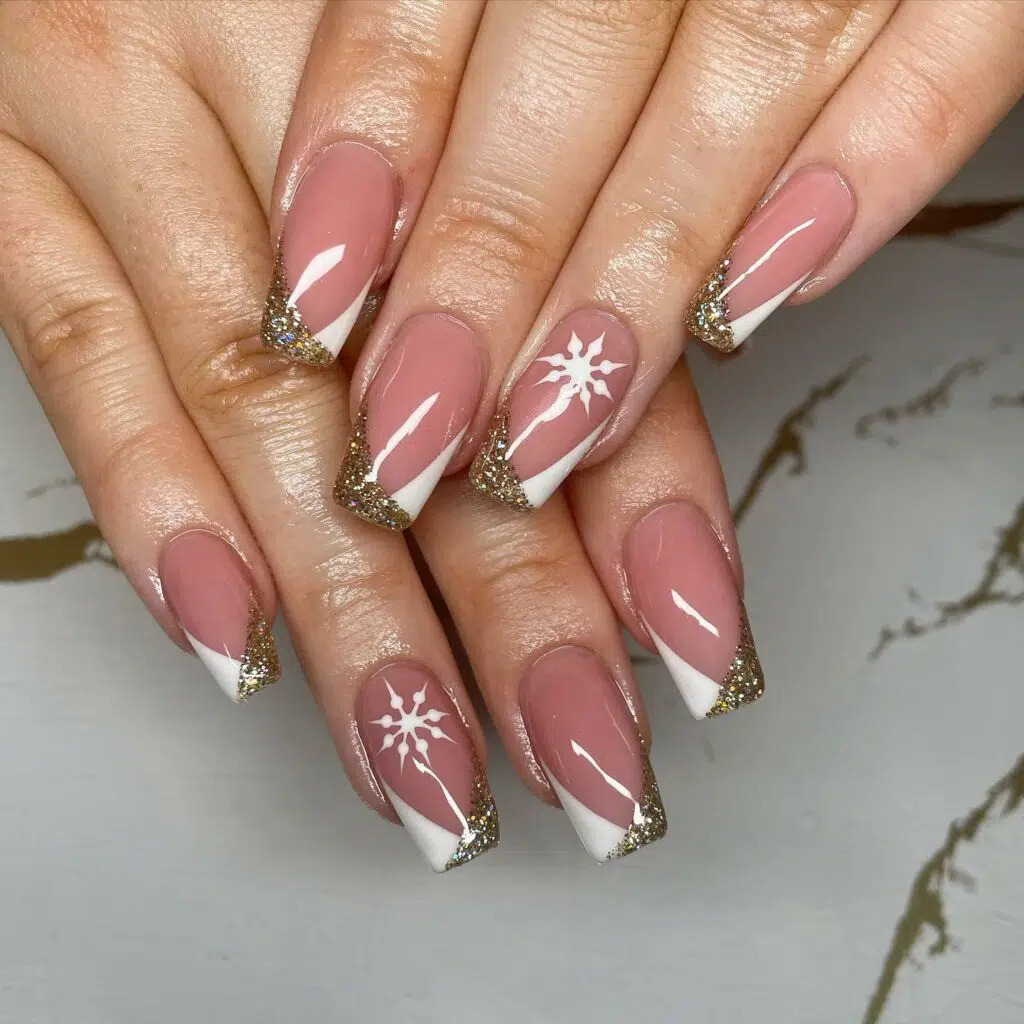 V-Cut Glamour: Christmas Coffin French Nails 2023