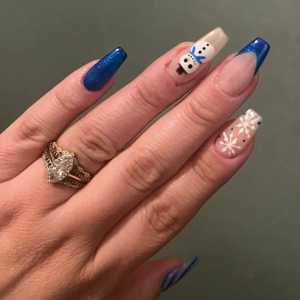 Blue Winter Wonderland: Christmas Coffin Nail Designs