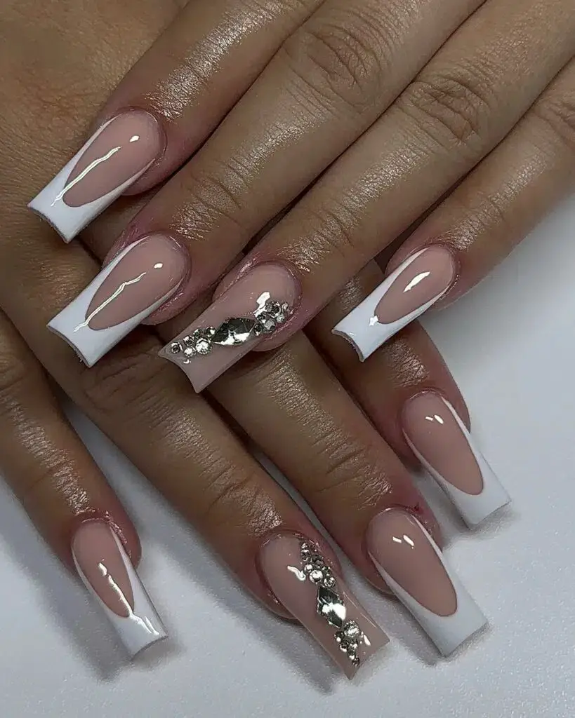 Classic White Chic: Coffin French Tips for Christmas