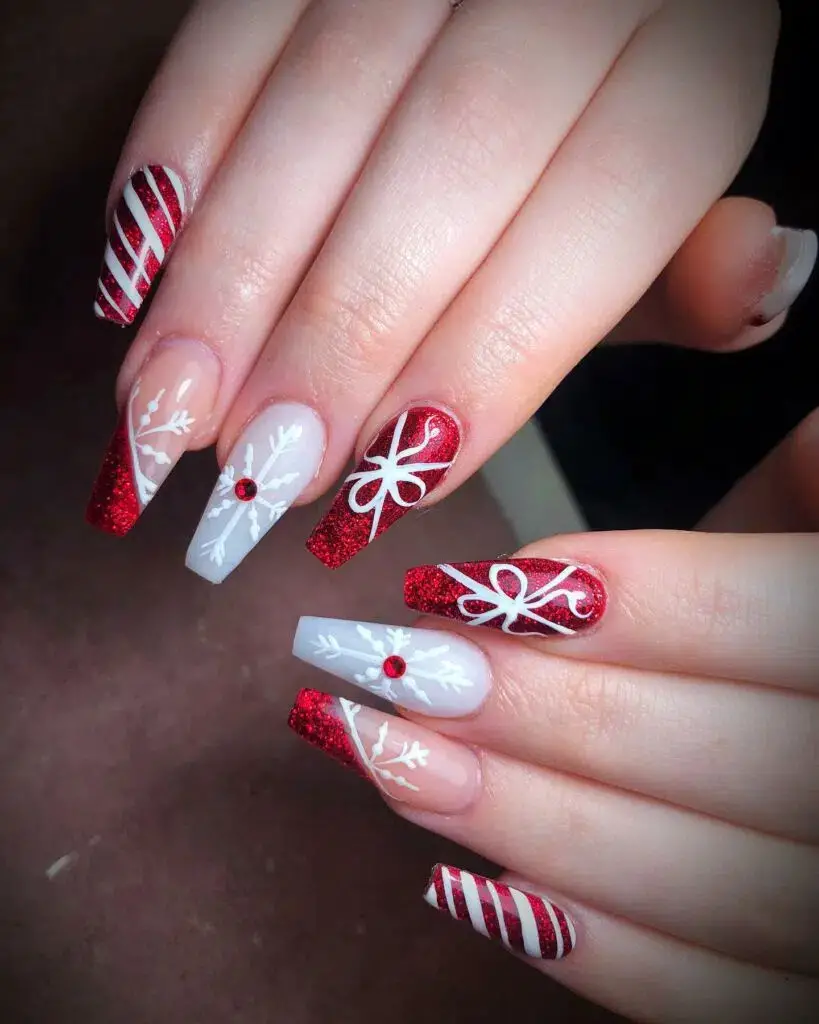 Red Glitter Glam: Christmas Coffin Nail Ideas