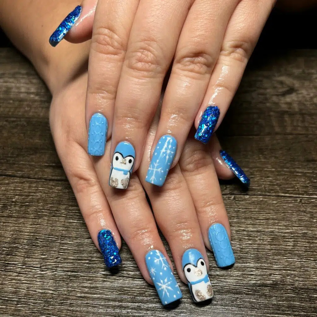 Penguin Blue Charm: Christmas Coffin Nails