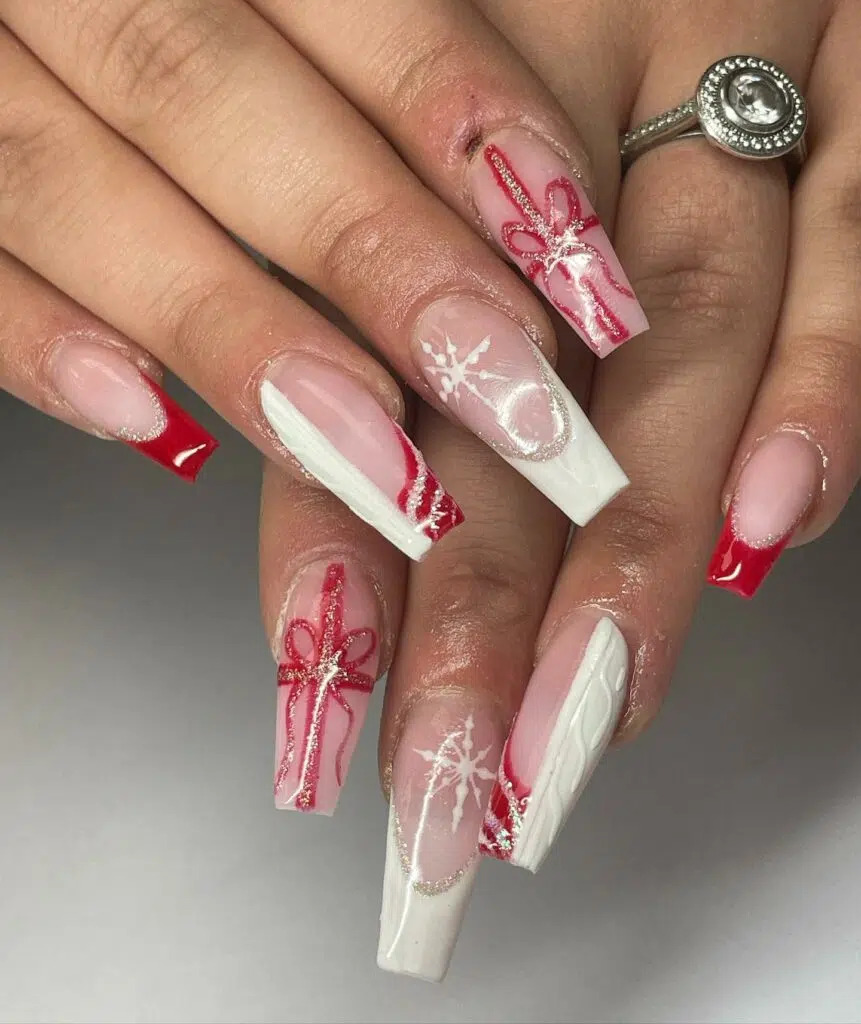 Christmas Ribbon Magic: Coffin Nail Inspirations