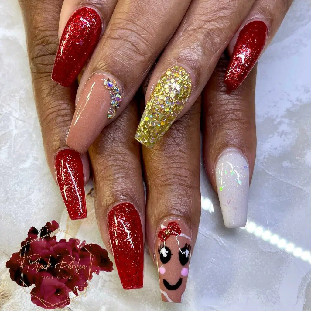 Glitter Elegance: Christmas Coffin Nail Designs