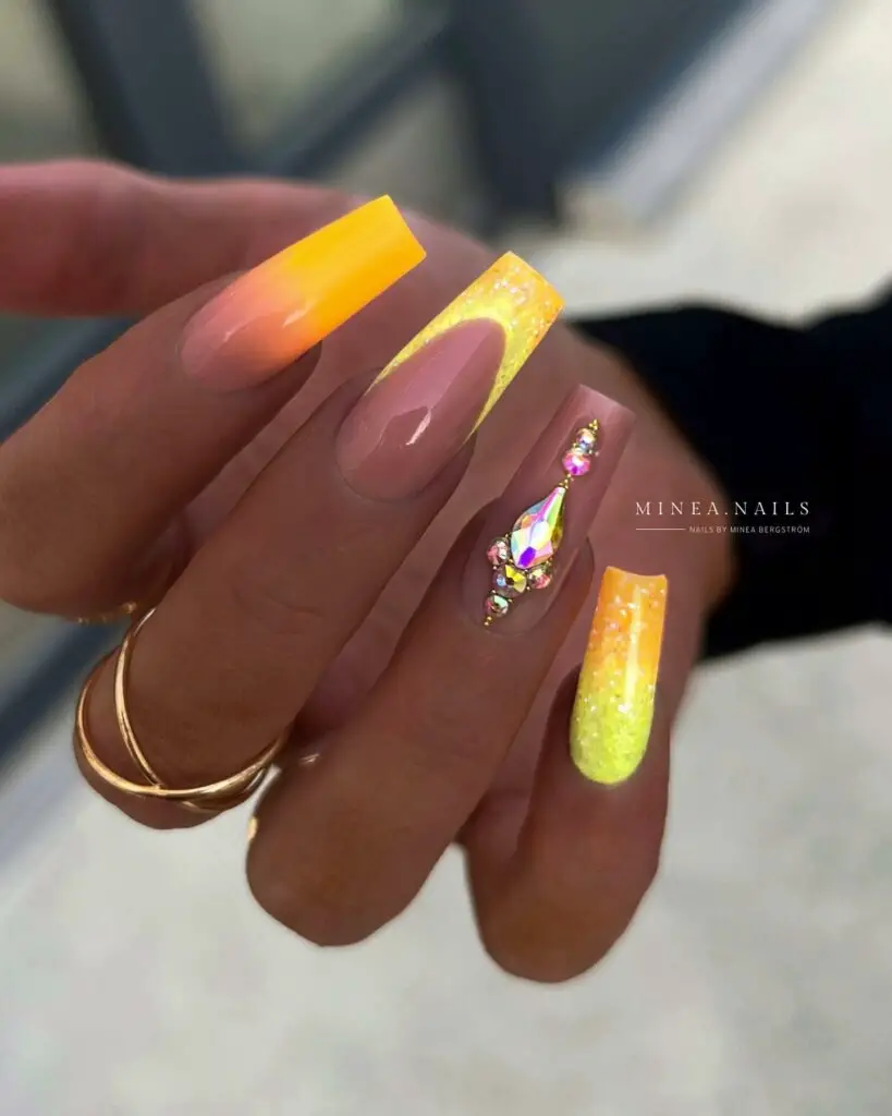 Bold Neon Orange and Yellow Nails - Nail Color Ideas