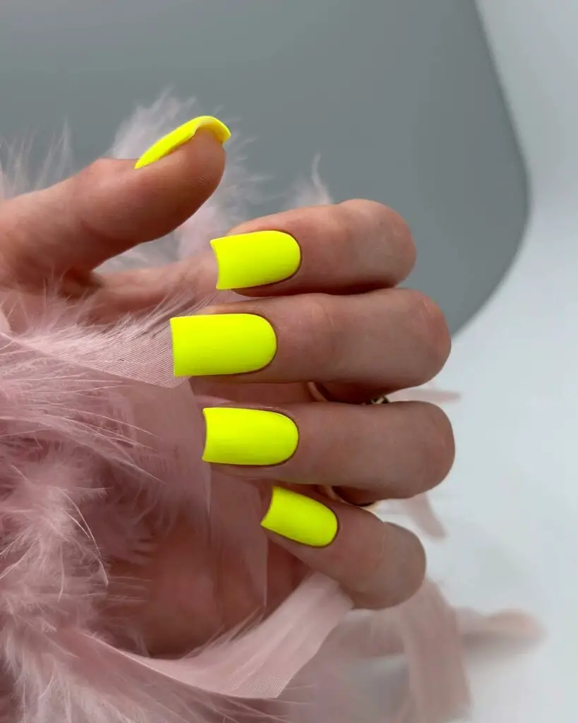 Chic Matte Square Neon Yellow Nails - Nail Art Perfection