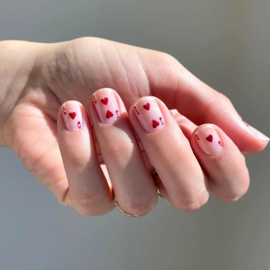 Short Valentine’s Nail Designs 2024 / Ace of Hearts Nail Art: A Stunning Valentine’s Day Look