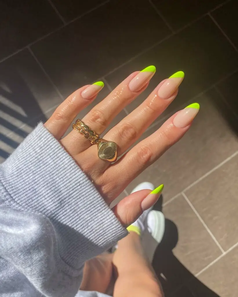 Trendy Neon Yellow Side French Nails - Modern Nail Art