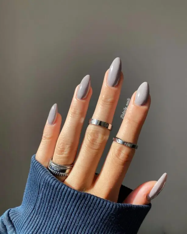 45+ Stunning January Nail ideas 2024: Grey Almond Nails by Daily Nails – Classic and Chic Nail Designs