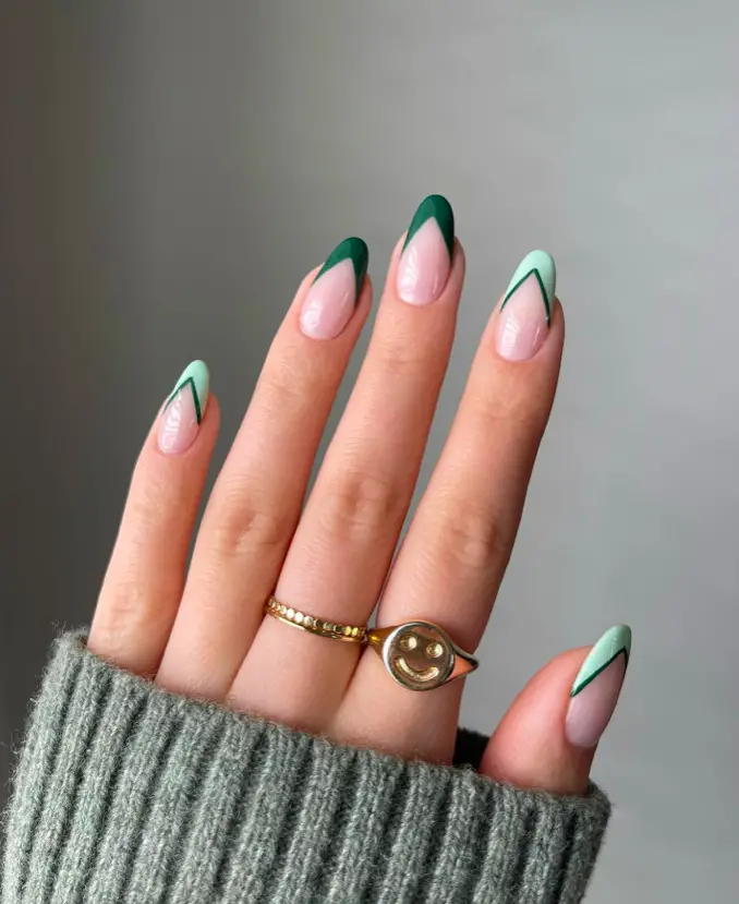 Two-Toned Greens Nail Designs by Sarah – Unique January Style