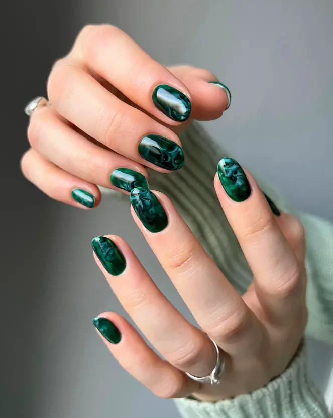 45+ Stunning January Nail ideas 2024: Green Marbling Mani Inspiration by Amy