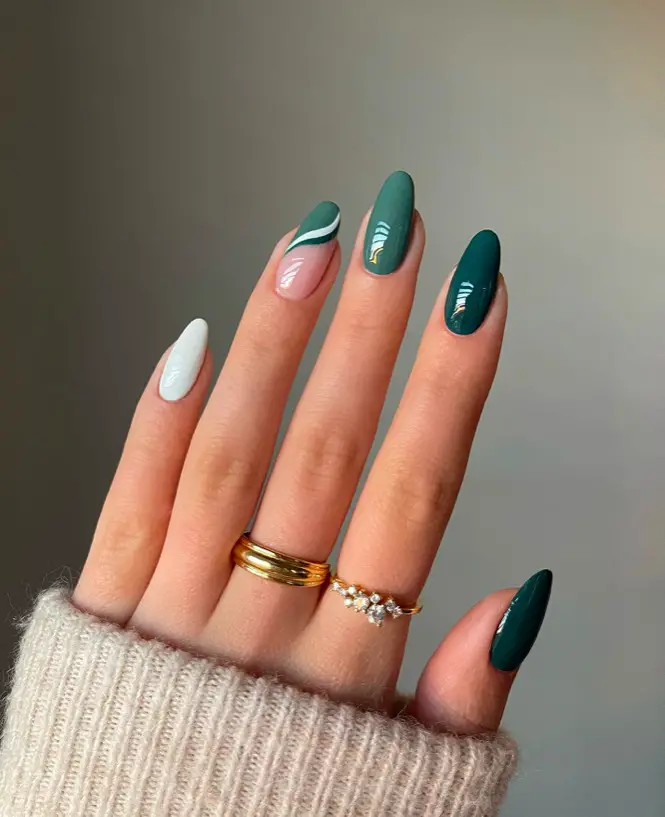 45+ Stunning January Nail ideas 2024: Green Swirls Nail Art by Sarah – Artistic and Eye-catching Nails