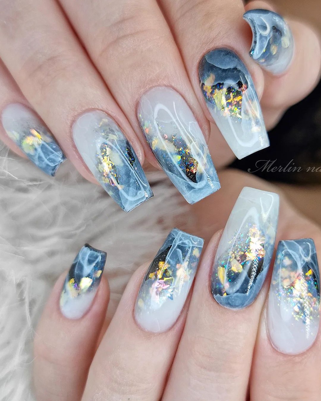 Wedding Nail Ideas 2024 /nail ideas for wedding blue gloss abstract merlin_nails