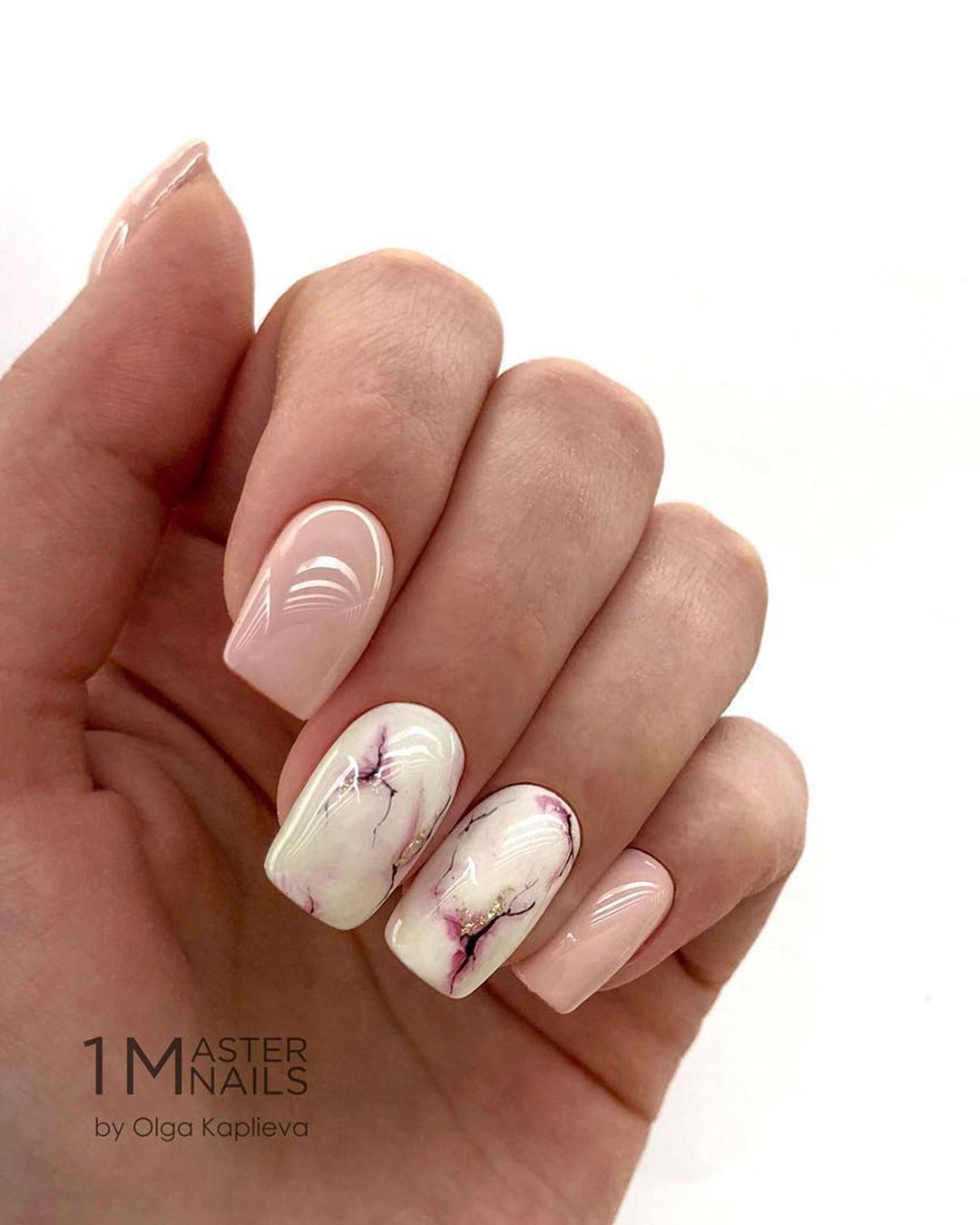 Wedding Nail Ideas 2024 /nail ideas for wedding nude with pink marble effect 1masternails