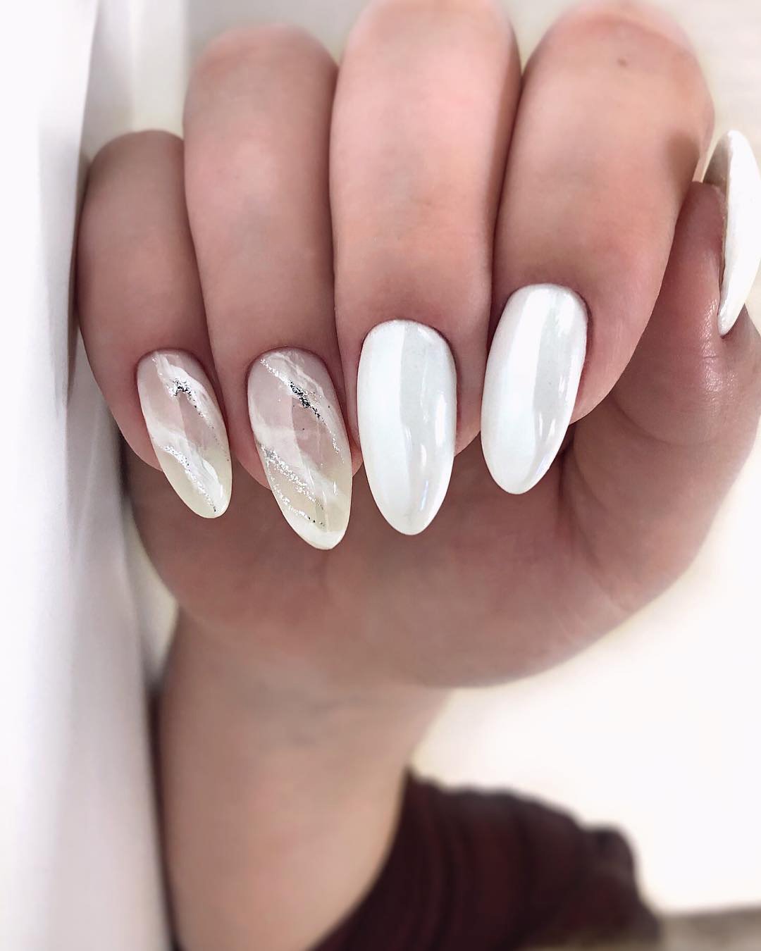 Wedding Nail Ideas 2024 / nail ideas weddind designs white marble silver nailartist_natali