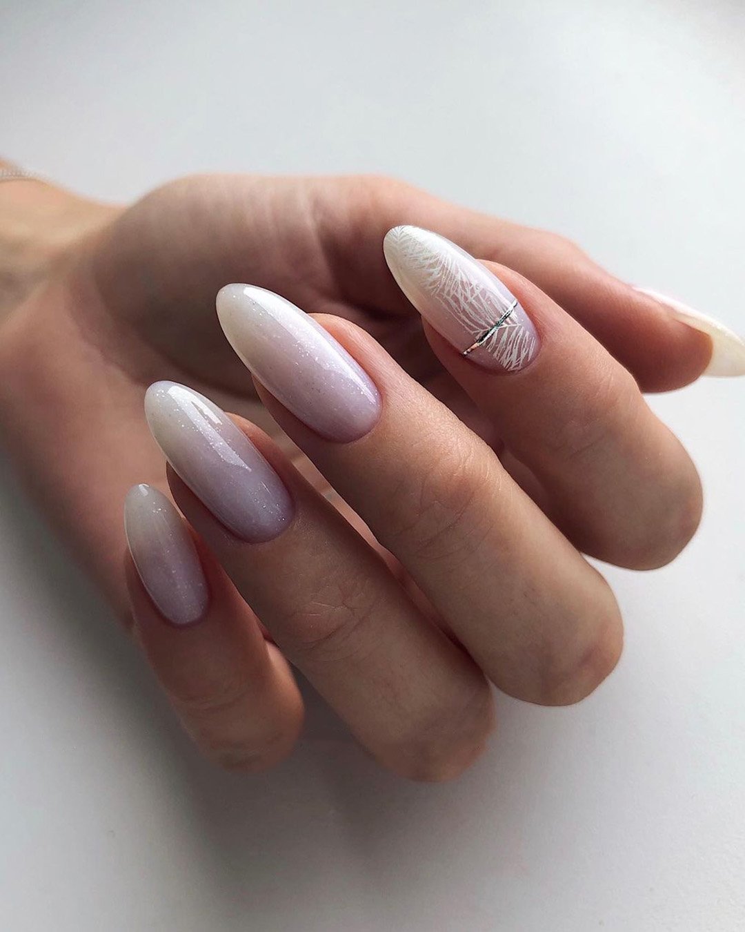 Wedding Nail Ideas 2024 / nail ideas wedding pink white ombre with silver stripe gert_nails