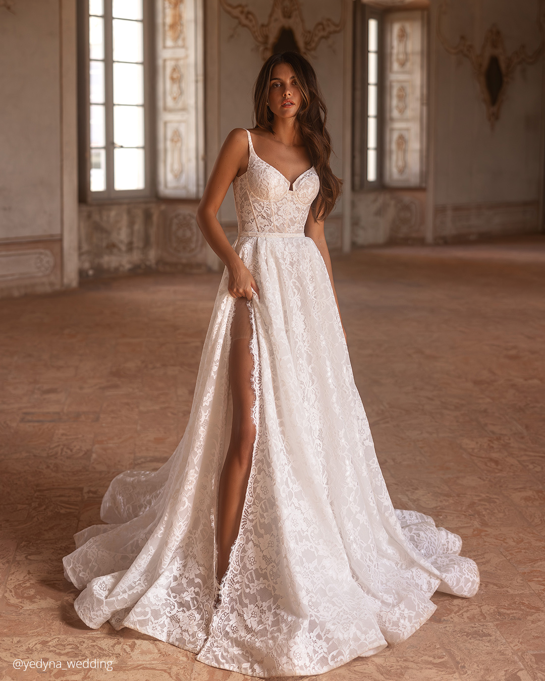 convertible wedding dress lace with overskirt detached yedyna