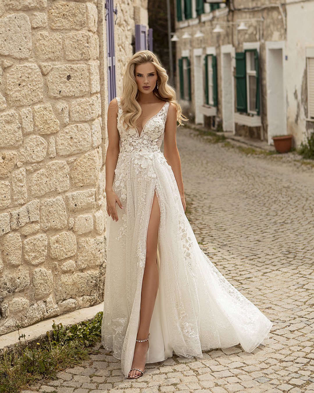 fashion wedding dresses a line high slit lace floral oksana mukha