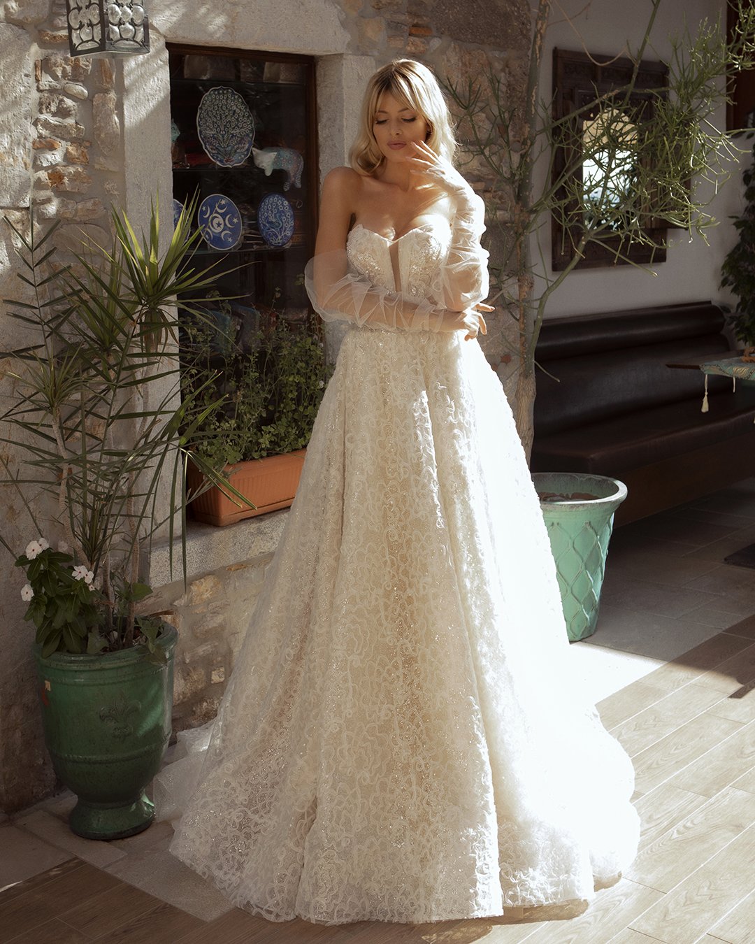 fashion wedding dresses a line sweetheart neckline with puff sleeves oksana mukha