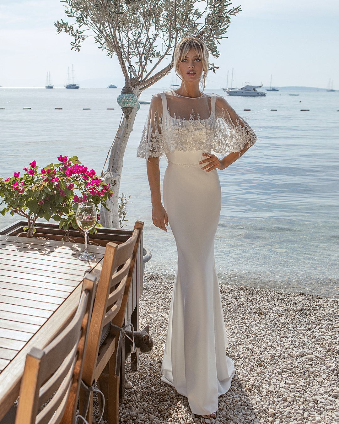 fashion wedding dresses simple with cape beach oksana mukha