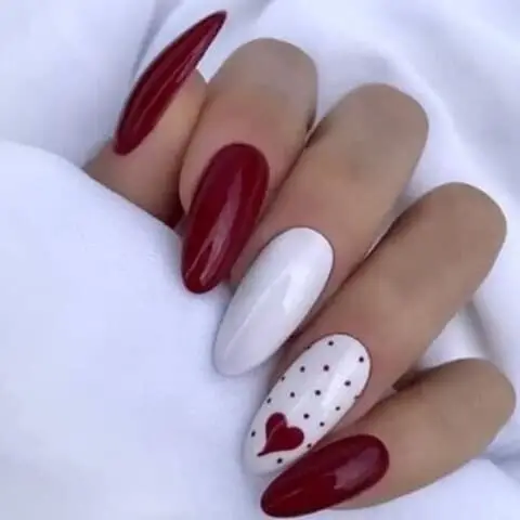 February Nail Ideas - Quirky Red and White Contrast