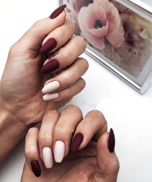 February Nail Ideas - Moody Plummy Shades Against Light Pink